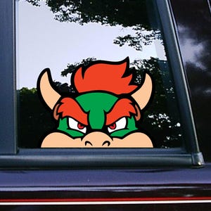 Bowser Face Peeker Peeking Sticker Car Decals Waterproof Weatherproof Vinyl Laptop Decals Super Mario Character Tumbler Video Game Stickers
