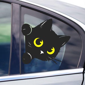 Cute Black Cat Side Peeker Peeking Sticker Choose your eye color Waterproof Wall Decor Bumper Stickers Car Decals Cat Lover Gift idea
