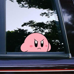 Cute Kirby Angry Peeker Peeking Sticker Car Decals Wall Decor Bumper Cartoon Sticker Waterproof Weatherproof Game Characters Tumblers Mugs