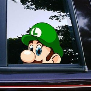 Luigi Peeker Peeking Sticker Car Decals Console Decal Meme Stickers Cartoon Sticker Waterproof Weatherproof Super Mario Bros Games Retro