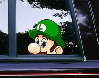 Luigi Peeker Peeking Sticker Car Decals Console Decal Meme Stickers Cartoon Sticker Waterproof Weatherproof Super Mario Bros Games Retro