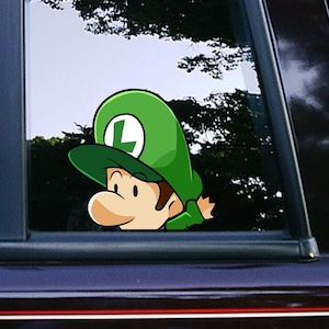 Bébé Luigi Wave Peeker Peeker Stickers pour ordinateur portable Stickers voiture Console Meme Cartoon Étanche Résistant aux intempéries Super Mario Bros Retro Gaming