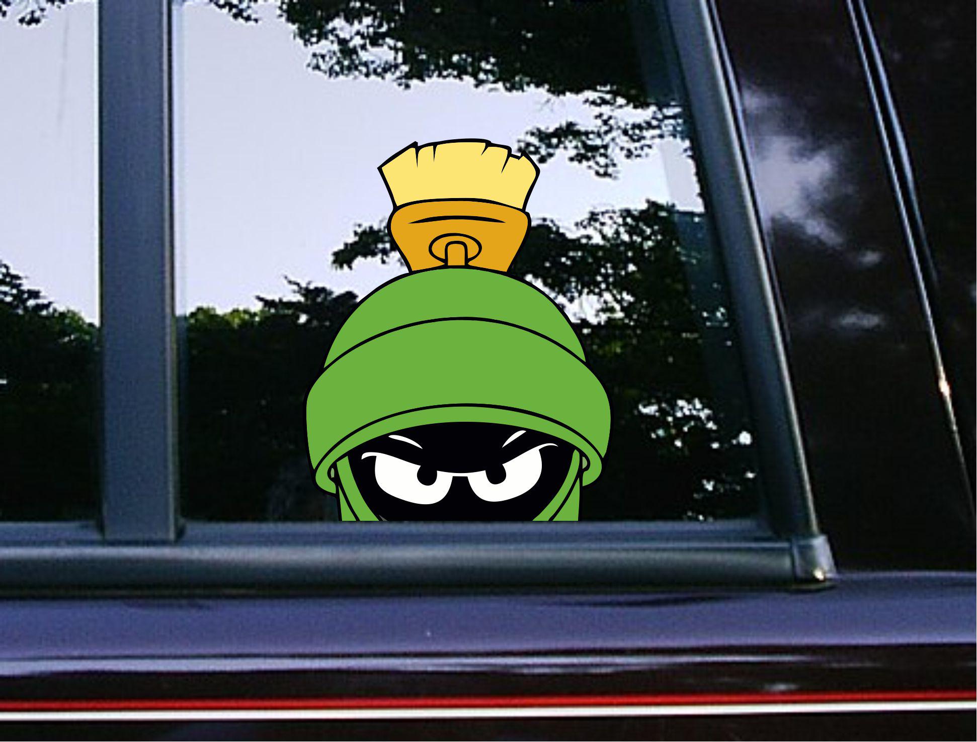 Angry Marvin The Martian Peeker Peeking Sticker Car Decals Waterproof Weatherproof Vinyl iPad Decals Pop Culture Mug Tumbler Looney Tunes