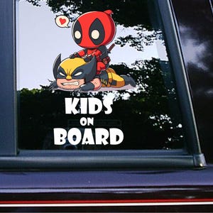Kids on Board Sticker Car Decals Baby on Board Bumper Stickers Cartoon Sticker Waterproof Weatherproof Deadpool Wolverine Super Heroes