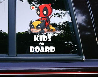 Kids on Board Sticker Car Decals Baby on Board Bumper Stickers Cartoon Sticker Waterproof Weatherproof Deadpool Wolverine Super Heroes