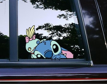 Stitch and Scrump Doll Peeker Peeking Sticker Car Decals Waterproof Weatherproof Vinyl Laptop Decals Disney Characters Lilo and Stitch