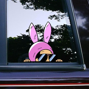 Louise Pink Bunny Ears Peeker Peeking Sticker Car Decals Wall Decor Bumper Stickers Cartoon Sticker Waterproof Weatherproof Bob's Burger