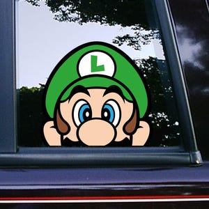 Luigi Peeker Peeking Sticker Car Decals High Quality Vinyl Stickers Cartoon Waterproof Weatherproof Super Mario Bros Retro Console Gaming