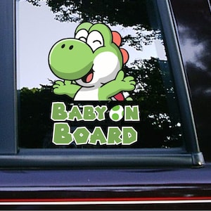 Baby on Board Yoshi Cute Sticker Naklejki samochodowe Wodoodporne, odporne na warunki atmosferyczne winylowe Naklejki na laptopa Klasyczne postacie Super Mario Bros Gra wideo