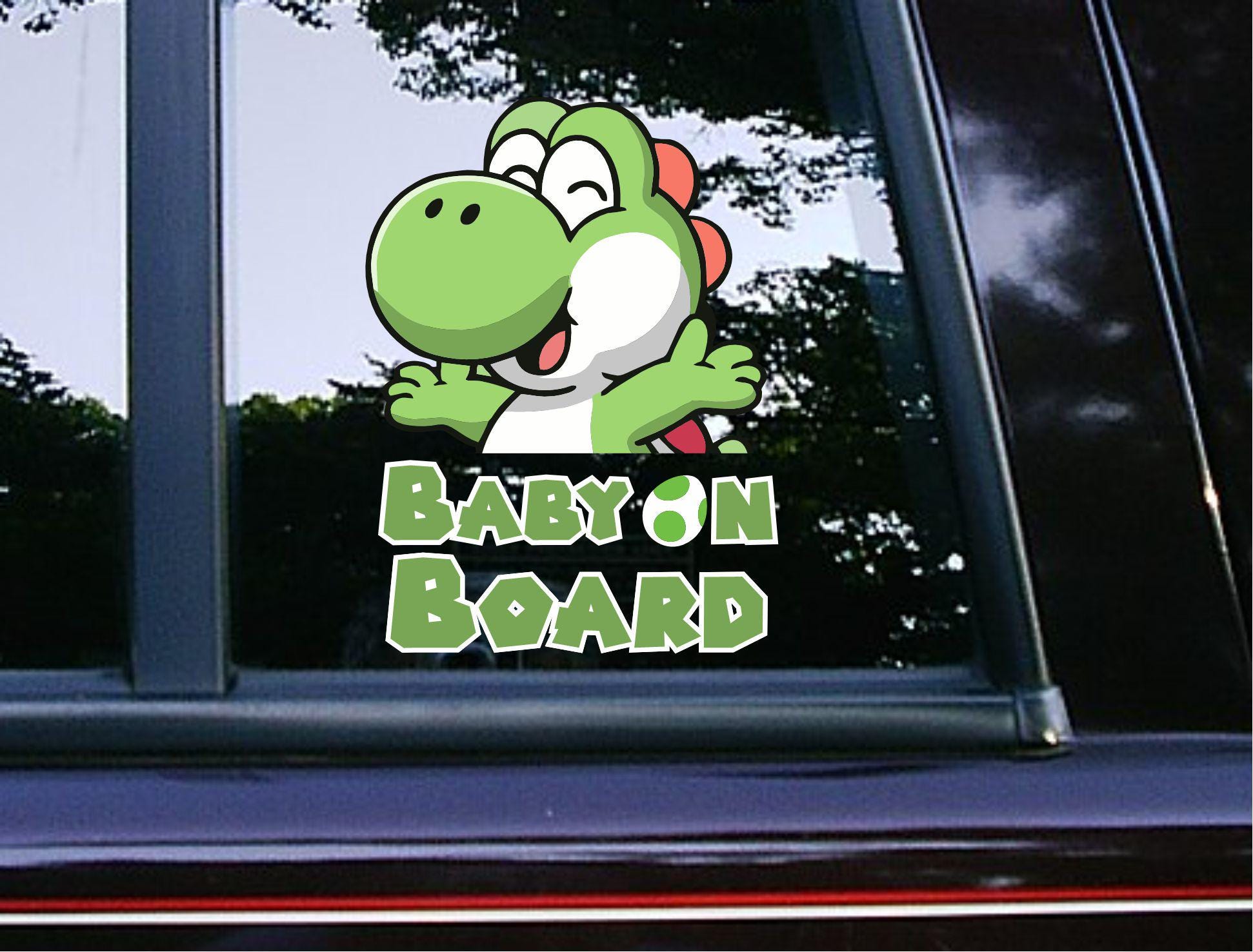 Baby on Board Yoshi Cute Sticker Car Decals Waterproof Weatherproof Vinyl Laptop Decals Classic Characters Super Mario Bros Video Game