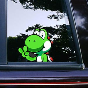 Cute Yoshi Peace | Peeker | Peeking | Car Decals | Laptop | Macbook | iPad | Waterproof | Video Game | Water Bottles | Bumper | Dragons