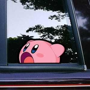 Cute Kirby Flying Peeker Peeking Sticker Car Decals Wall Decor Bumper Cartoon Sticker Waterproof Weatherproof Game Characters Tumblers Mugs