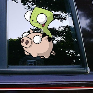 Invader Zim rides a Piggy | Car Decals | Cartoon | Funny Memes | Vinyl Stickers | Tumblers | Laptop | Toolbox | Macbook | Phone | Waterproof