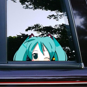 Miku Peeker Peeking Peekabo Car Decals Laptop Macbook Stickers Waterproof Weatherproof Anime Blue Hair Girl Vinyl Stickers
