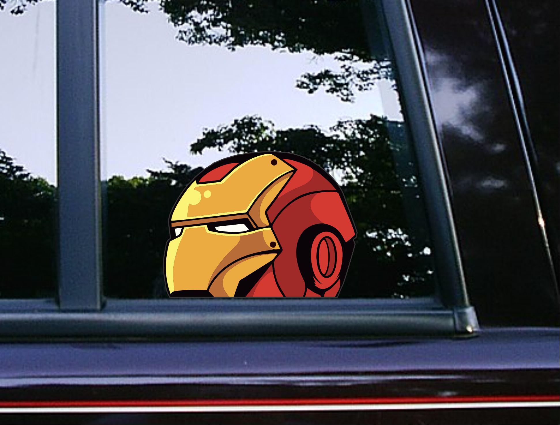 Iron man Peeker Peeking Stickers Car Decals Waterproof Weatherproof Vinyl Laptop iPhone Bumper Stickers Marvel Avengers Movie Tumblers