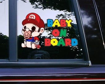 Baby Mario Baby On Board Car Decals Cartoon Stickers Waterproof Weatherproof Classic Character Super Mario Bros Cute Baby Ideas