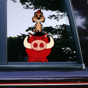 Timon and Pumba from Lion King Peeker Peeking Car Decals Cartoon Stickers Waterproof Weatherproof Laptop Tumblers Disney Movie Characters