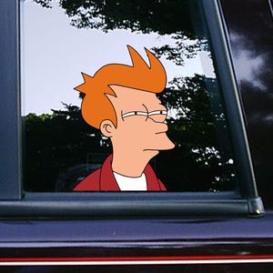 Curious Fry Peeker Peeking Peekabo Car Decals Laptop Macbook Stickers Waterproof Weatherproof Futurama Meme Humor Vinyl Stickers