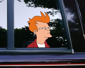 Curious Fry Peeker Peeking Peekabo Car Decals Laptop Macbook Stickers Waterproof Weatherproof Futurama Meme Humor Vinyl Stickers