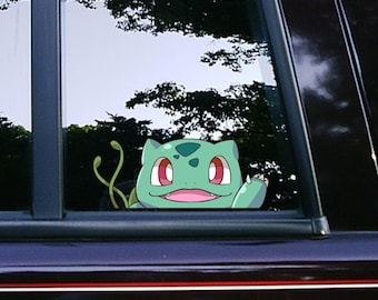 Cute Bulbasaur Leafy Creature Peeker Peeking Sticker Car Decals Wall Decor Bumper Stickers Cartoon Evolution Sticker Waterproof Weatherproof