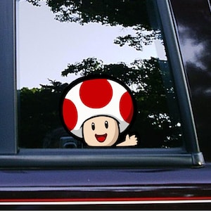 Toad Peeker Wave Peeking Sticker Car Decals Console Decal Stickers Cartoon Sticker Waterproof Weatherproof Super Mario Bros Games Retro