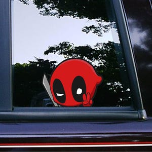 Cute Deadpool Peace Peeker Peeking Peekabo Sticker Car Decals Stickers Cartoon Sticker Waterproof Weatherproof Marvel Super Heroes Comics