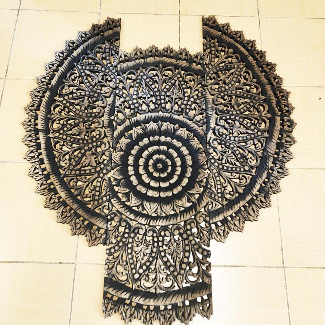 Hand Carved Wooden Wall Panels Mandara Decor: Rustic Farmhouse Art, 36 ...