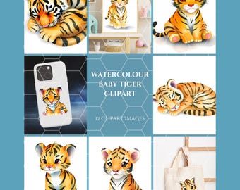 Baby Tiger Watercolour Clipart || PNG & JPG files || Instant Download || Transparent Background || Digital, Print or Sublimation