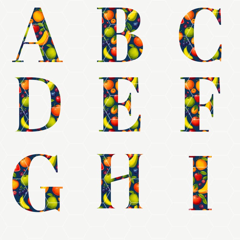 Fun Fruit Alphabet Clipart, Upper-case Letters, Colorful Design ...