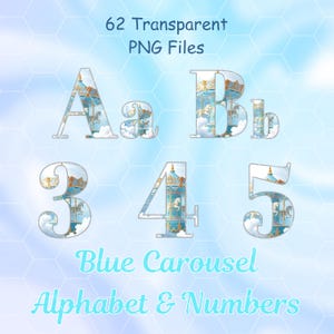 Blaues Karussell Alphabet Clipart Set, 63 Stück, Großbuchstaben, Zahlen, Aurora Borealis, Forest River, Nordlichter