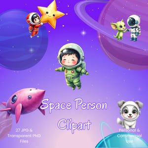 Space People Clipart, 27 JPG files, 27 Transparent PNG files, Instant Download, Digital, Print or Sublimation, Personal & Commercial Use