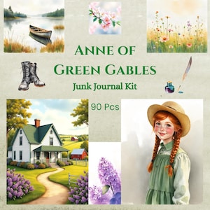 Anne of Green Gables Watercolor Junk Journal Pages, Instant Download, PNG Files, Fussy Cuts, Tags, Ephemera, ATC, Cottagecore, Floral