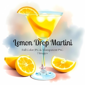 Lemon Drop Martini Clipart, 7 x JPG-bestanden, 7 x transparante PNG-bestanden, Instant download, Digitaal, Print of sublimatie, Commercieel gebruik