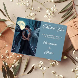Carte postale de remerciement de mariage, style couverture de livre, thème Fae, 4 x 6 pouces, mariage imprimable, modèle canva, personnalisation, téléchargement immédiat, BCMF