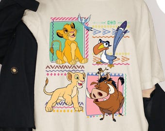Comfortkleuren Retro jaren 90 Lion King-shirt Simba en Timon, vintage Lion King-shirt, Hakuna Matata-shirt, shirt familie-uitje