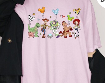 Camiseta con globos de Toy Story en colores cómodos, camiseta familiar de Toy Story, camiseta con personajes de películas, regalo de Magic Kingdom