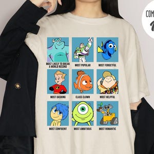 Camiseta de iconos de películas de Pixar, todos los personajes de películas de Pixar, camiseta de vacaciones familiares, regalo de Magic Kingdom
