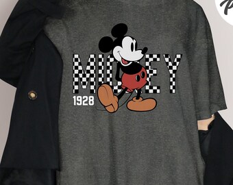 Camisa vintage de Mickey a cuadros con colores cómodos, camisa de Mickey 1928, camisa de Mickey a cuadros, camiseta Magic Kingdom