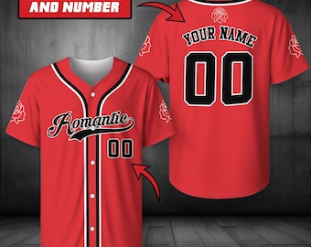 Romantic Concert Baseball Jersey, Custom Name Number Red Rose Jersey, Music Fan Button Down Shirt, Festival Outfit
