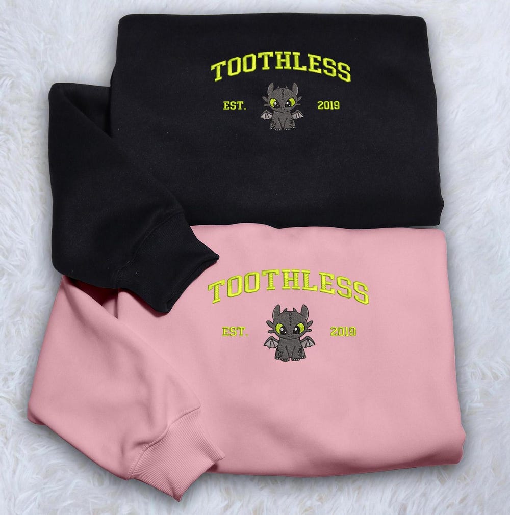 Toothless Embroidered Sweatshirts Cartoon Movie Sweatshirt Dragon'S Embroidery Sweatshirt How To Train Your Dragon Shirt Gifts Trendy Fashion
