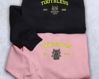 Toothless Embroidered Sweatshirts Cartoon Movie Sweatshirt Dragon&#39;s Embroidery Sweatshirt How To Train Your Dragon Shirt Gifts