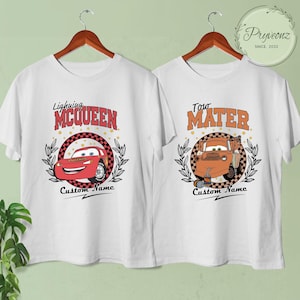 Lightning Mcqueen Tow Mater Custom Name Shirt Vintage Cars Group Character Portrait Shirt Radiator Springs Cars Land Shirt