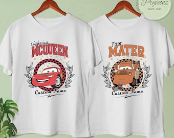 Lightning Mcqueen Tow Mater Benutzerdefinierter Name Shirt Vintage Cars Gruppe Charakter Porträt Shirt Radiator Springs Cars Land Shirt