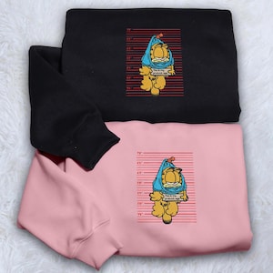 Orange Cat Embroidered Sweatshirt Gift Embroidered Handmade Cute Unisex Crewneck Long Sleeve Pullover Sweater Gifts