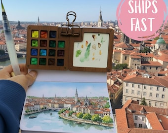 15 Colors Travel Set Portable Baint Box, Watercolor Palette Walnut Box, Artist Paint Set, Perfect for Art Journaling and Painting
