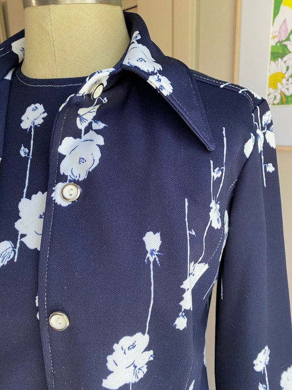 1970s Polyester Navy Floral Twin Set