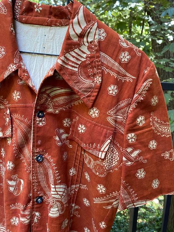 Vintage Orange Paisley Mid Century Hawaiian Shirt