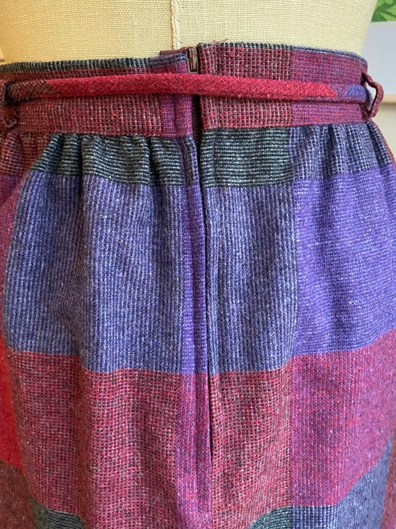 Vintage Jewel Tone Plaid Skirt with Fringe - image 4