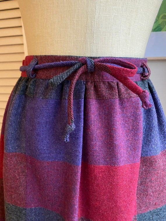 Vintage Jewel Tone Plaid Skirt with Fringe - image 5