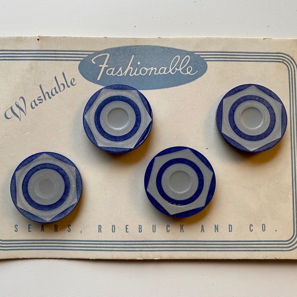 NOS 1960’s Large Modern Navy Blue Buttons (4)